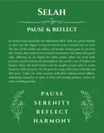 Selah personalized name art with origin story in dark green