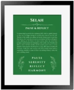 Selah personalized name art with origin story in dark green with black matte frame