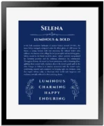 Selena name meaning wall art by Get Your Story in deep blue with black matte frame