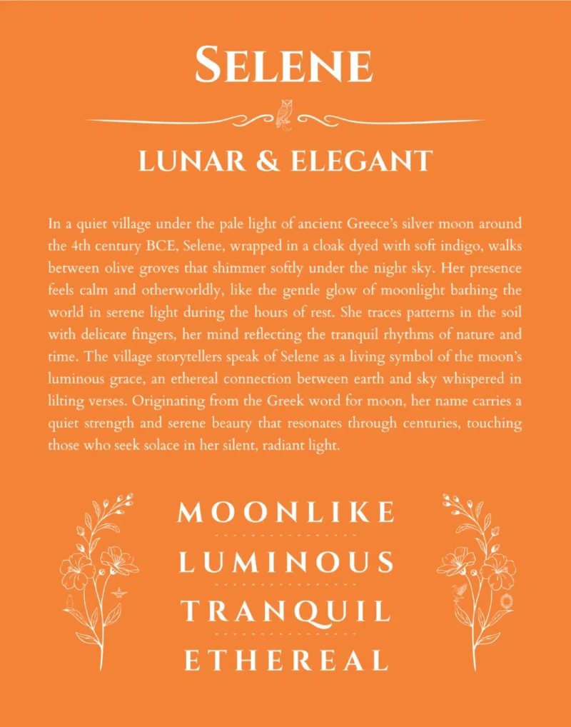 Selene personalized wall art with the story of your name in orange