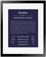 Selina personalized name meaning print in navy blue with black matte frame