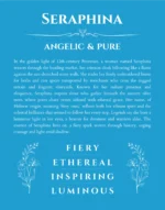 Seraphina name origin print with meaning and traits in blue