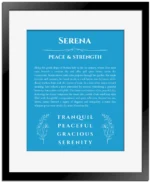 Serena personalized name meaning print in blue with black matte frame