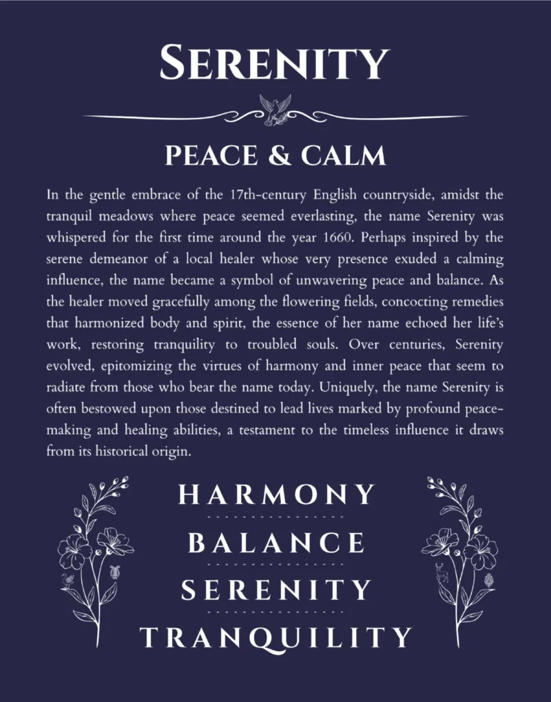 Serenity name meaning wall art by Get Your Story in navy blue