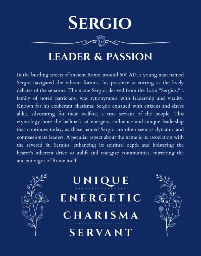Sergio custom name print for wall display in deep blue