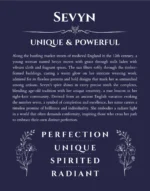 Sevyn name origin print with meaning and traits in navy blue