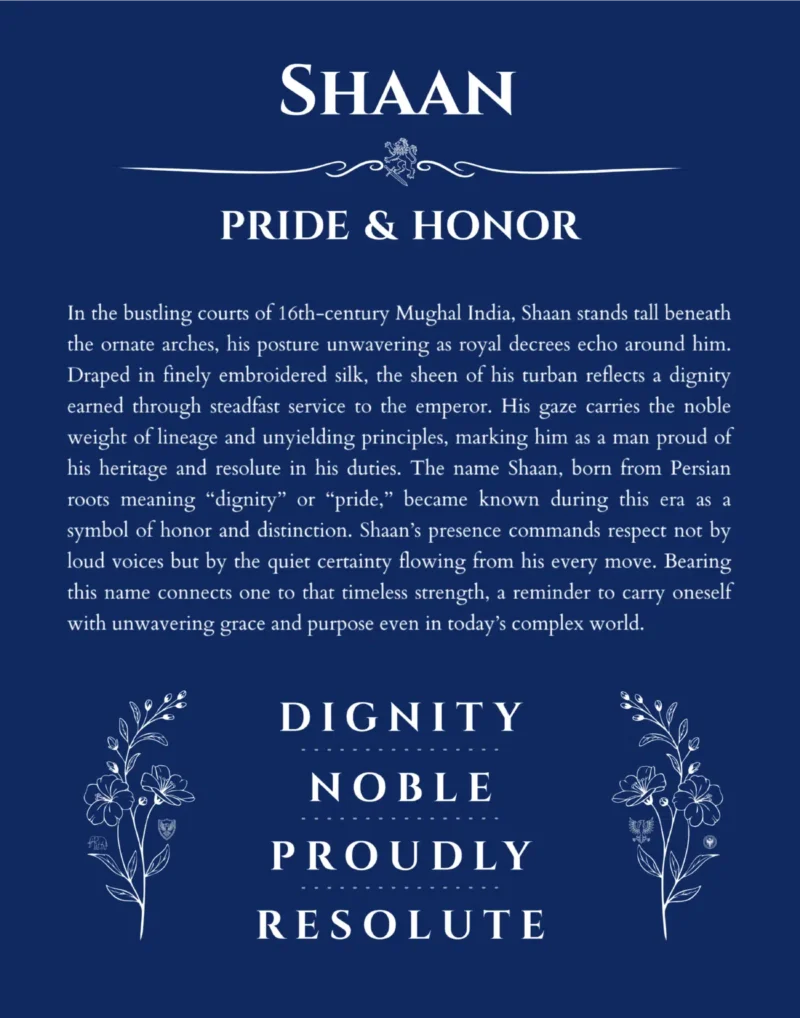 Shaan custom name art showing meaning and origin in deep blue