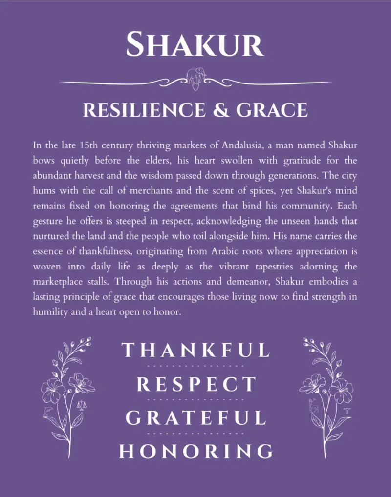 Shakur personalized name art with origin story in purple