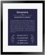 Shanaya custom name print for wall display in navy blue with black matte frame