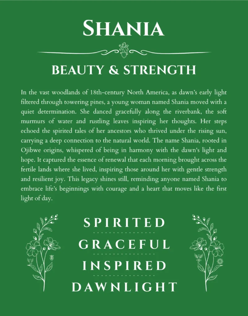 Shania custom name print for wall display in dark green
