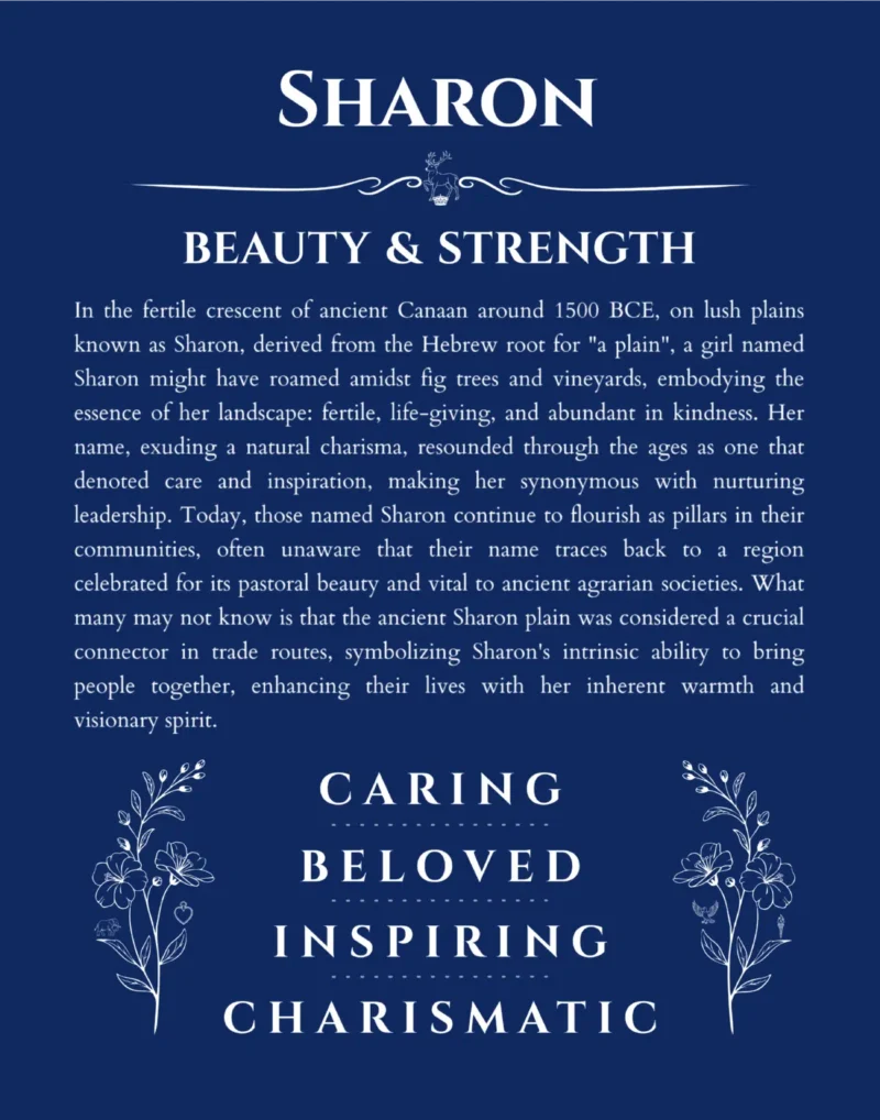 Sharon custom name art showing meaning and origin in deep blue