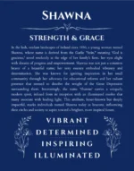 Shawna personalized name print with origin and traits in deep blue