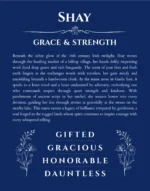 Shay custom name art showing meaning and origin in deep blue