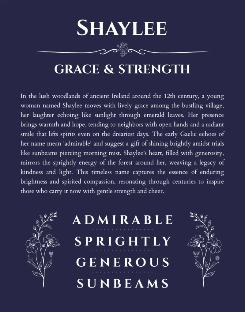 Shaylee name meaning gift print in navy blue