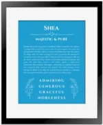 Shea custom name print for wall display in blue with black matte frame