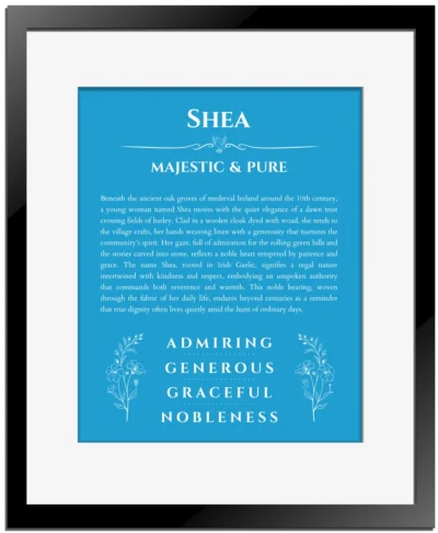 Shea custom name print for wall display in blue with black matte frame