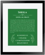Sheila custom name print for wall display in dark green with black matte frame
