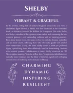 Shelby custom name art showing meaning and origin in purple