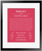 Shelley personalized name meaning print in red with black matte frame