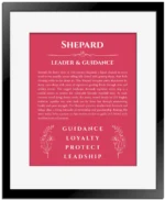 Shepard custom name meaning print in red with black matte frame