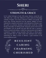 Sheri personalized wall art with the story of your name in navy blue