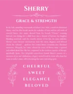 Sherry personalized wall art with the story of your name in pink