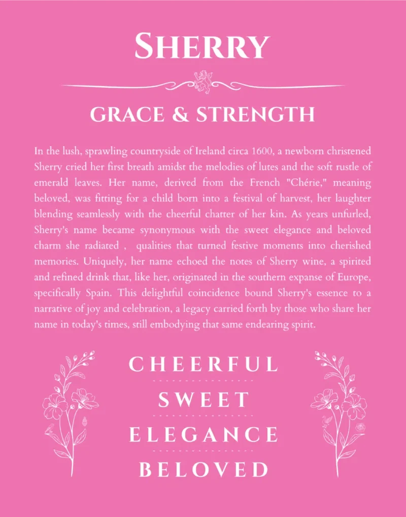 Sherry personalized wall art with the story of your name in pink