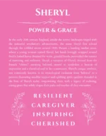 Sheryl custom name art showing meaning and origin in pink