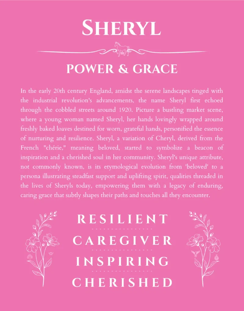 Sheryl custom name art showing meaning and origin in pink