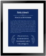 Shloimy custom name meaning print in deep blue with black matte frame
