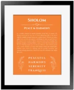 Sholom name meaning wall art by Get Your Story in orange with black matte frame