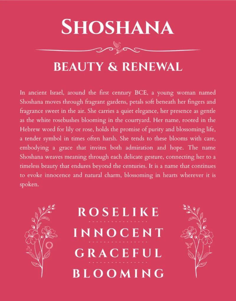 Shoshana name origin print with meaning and traits in red