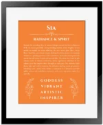 Sia custom name meaning print in orange with black matte frame