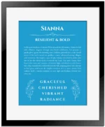 Sianna name meaning wall art by Get Your Story in blue with black matte frame