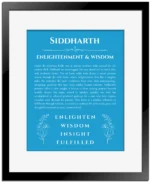Siddharth custom name meaning print in blue with black matte frame