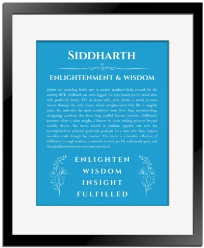 Siddharth custom name meaning print in blue with black matte frame