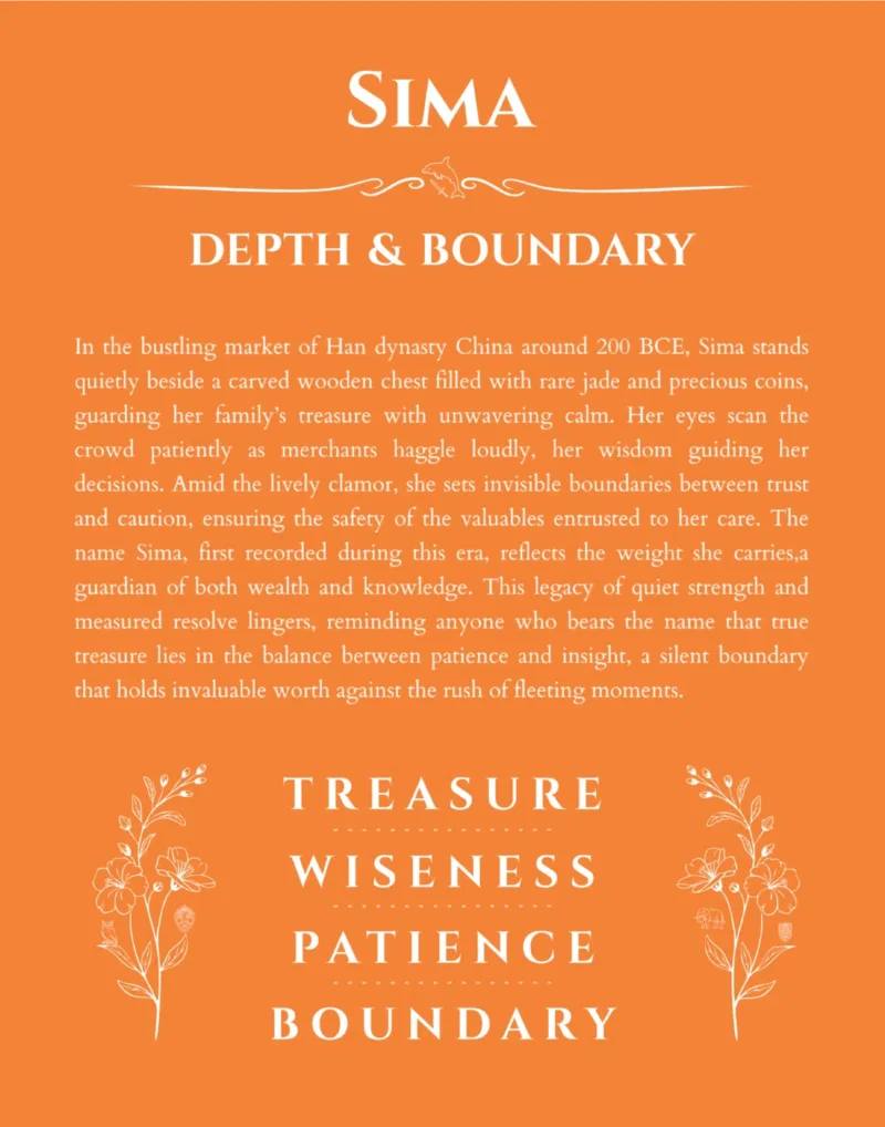 Sima custom name art showing meaning and origin in orange