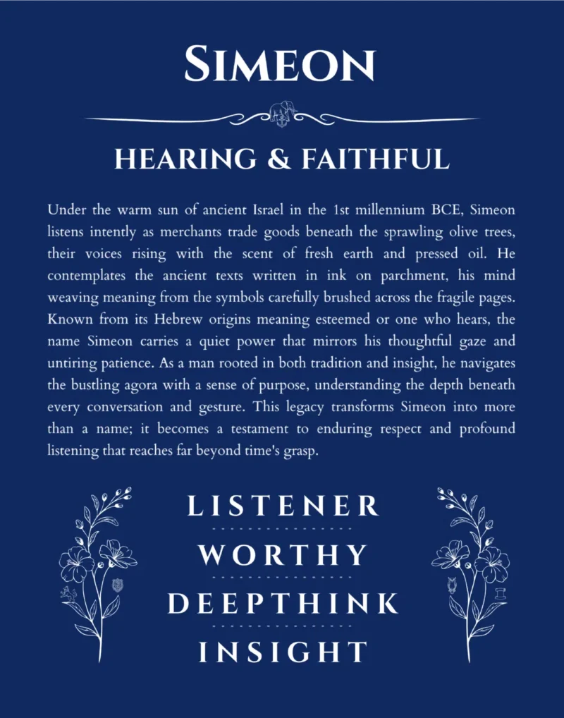 Simeon name meaning gift print in deep blue