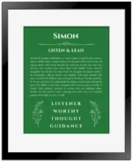 Simon personalized name meaning print in dark green with black matte frame