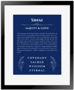 Sinai personalized wall art with the story of your name in deep blue with black matte frame
