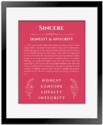 Sincere name meaning gift print in red with black matte frame