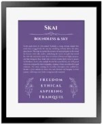 Skai custom name meaning print in purple with black matte frame