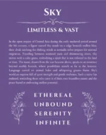 Sky name origin print with meaning and traits in purple