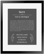 Skye personalized name meaning print in gray with black matte frame
