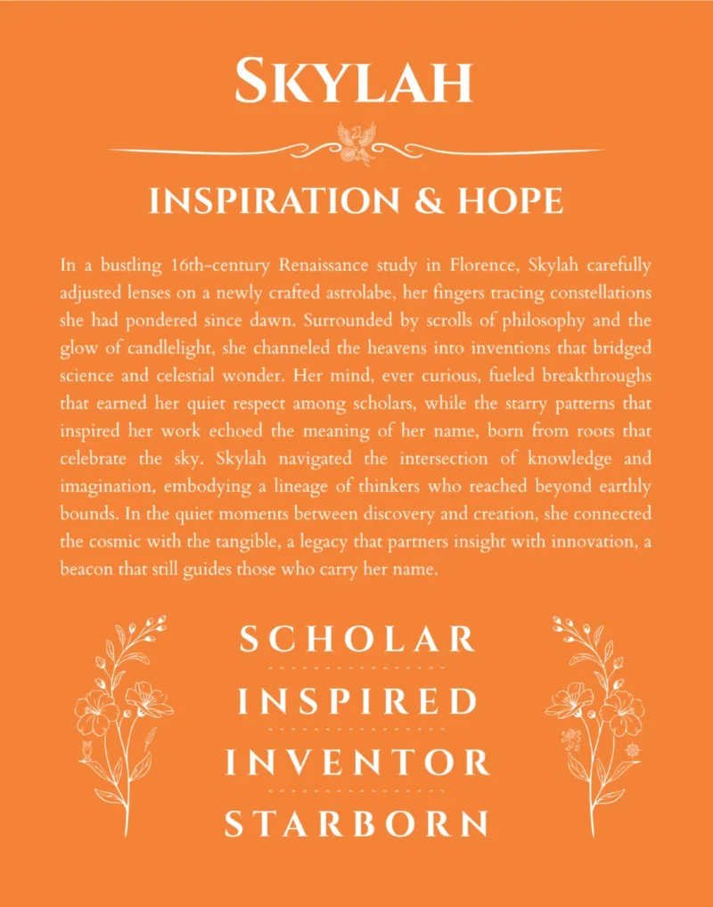 Skylah custom name print for wall display in orange