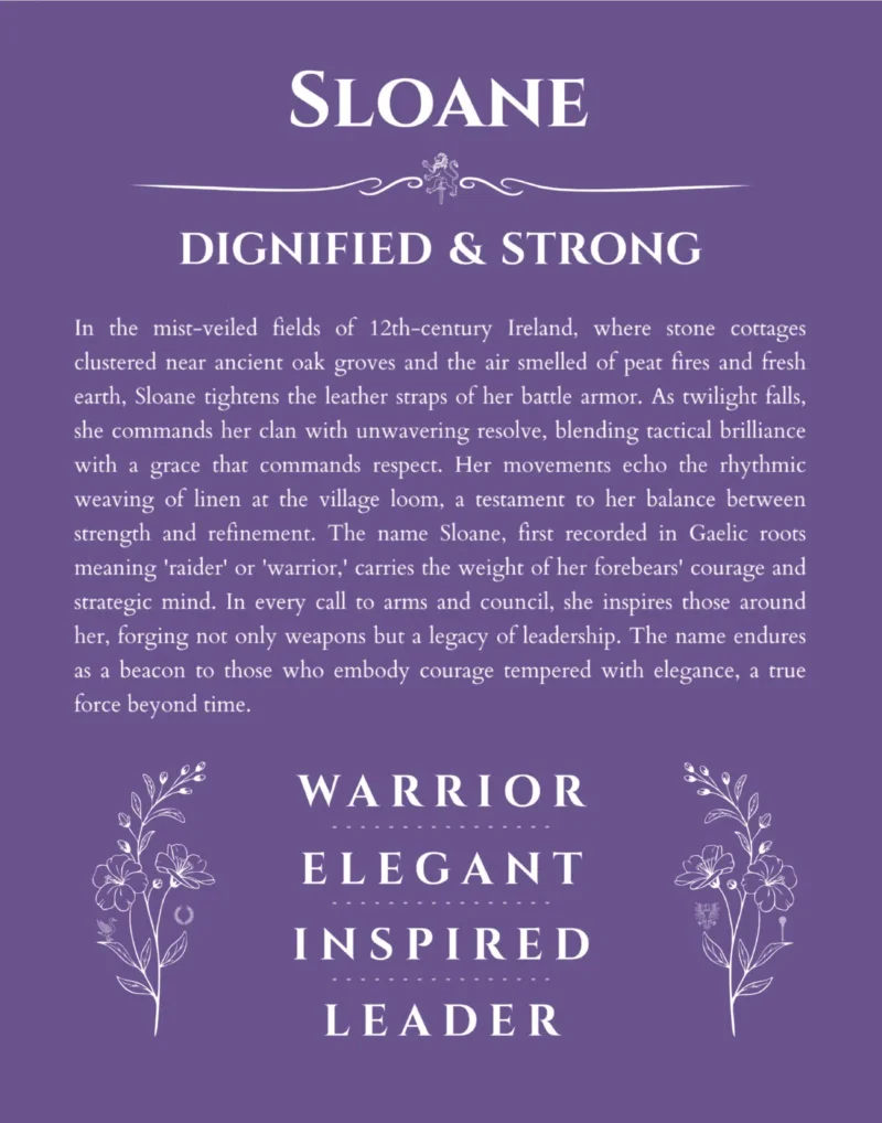 Sloane custom name art showing meaning and origin in purple