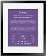 Sofia custom name print for wall display in purple with black matte frame