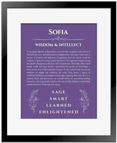 Sofia custom name print for wall display in purple with black matte frame