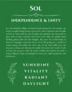 Sol personalized name print with origin and traits in dark green