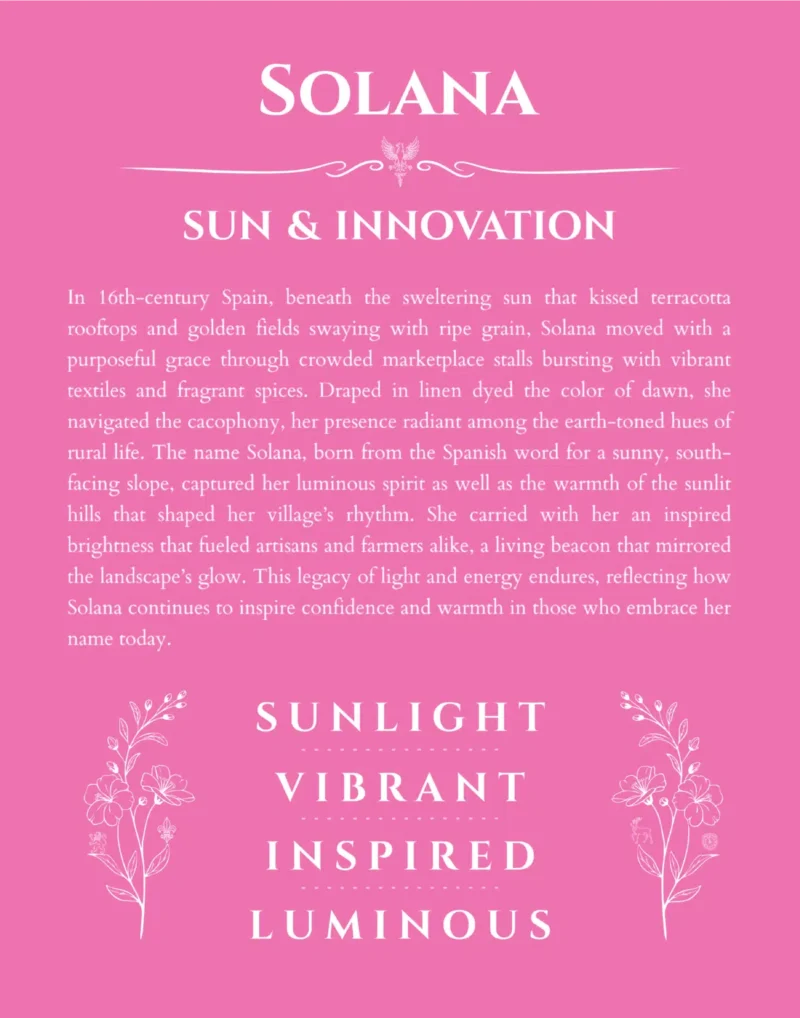 Solana personalized name print with origin and traits in pink